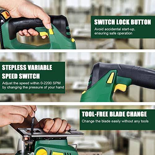 Cordless Jigsaw with LED Light, 2,000mAh Battery C758742
