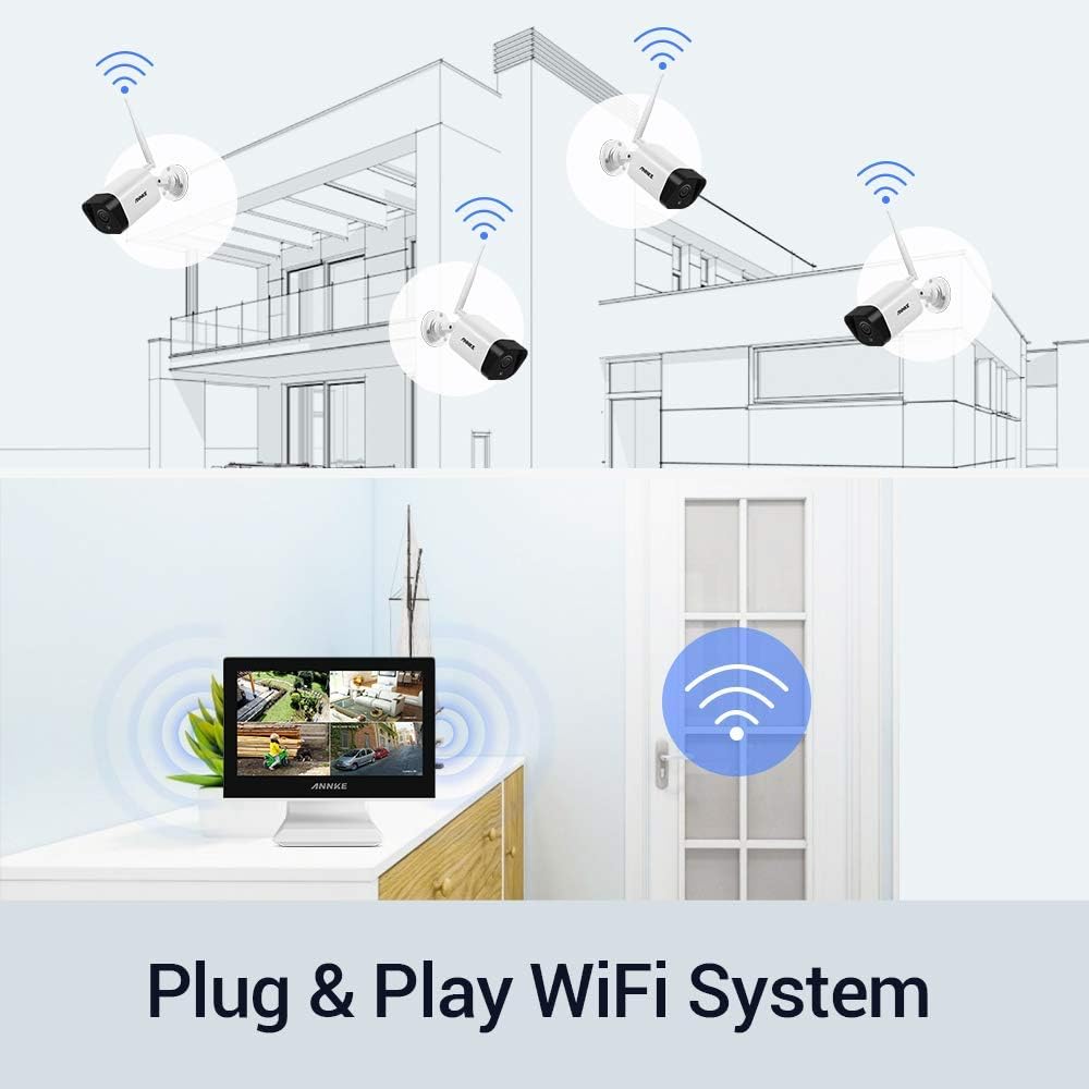 5MP NVR Wi-Fi Security Camera System with 10.1 LCD Monitor, 4CH, 4Pcs 1080p Outdoor IP Cameras, 1TB Hard Drive X909