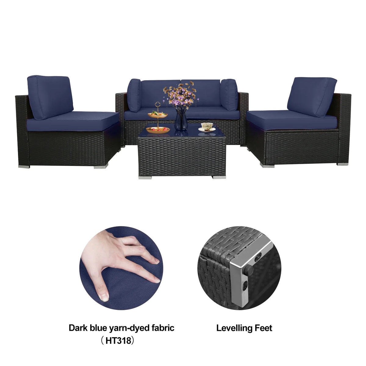 5 Pcs PE Rattan Patio Conversation Set K30317