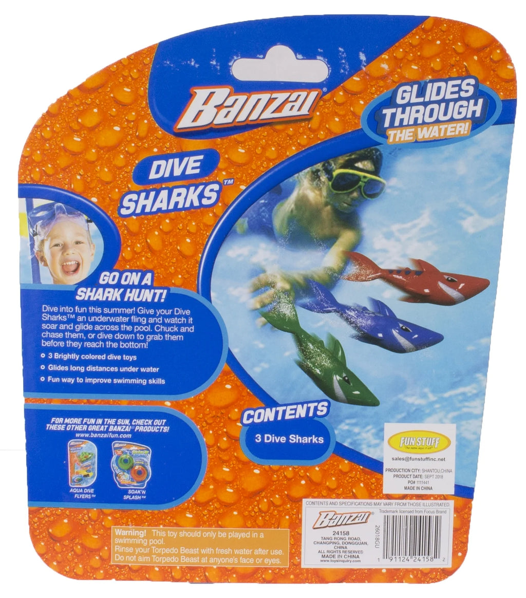 3 in a Pack Swimming Pool Diving Toys Sharks H15808