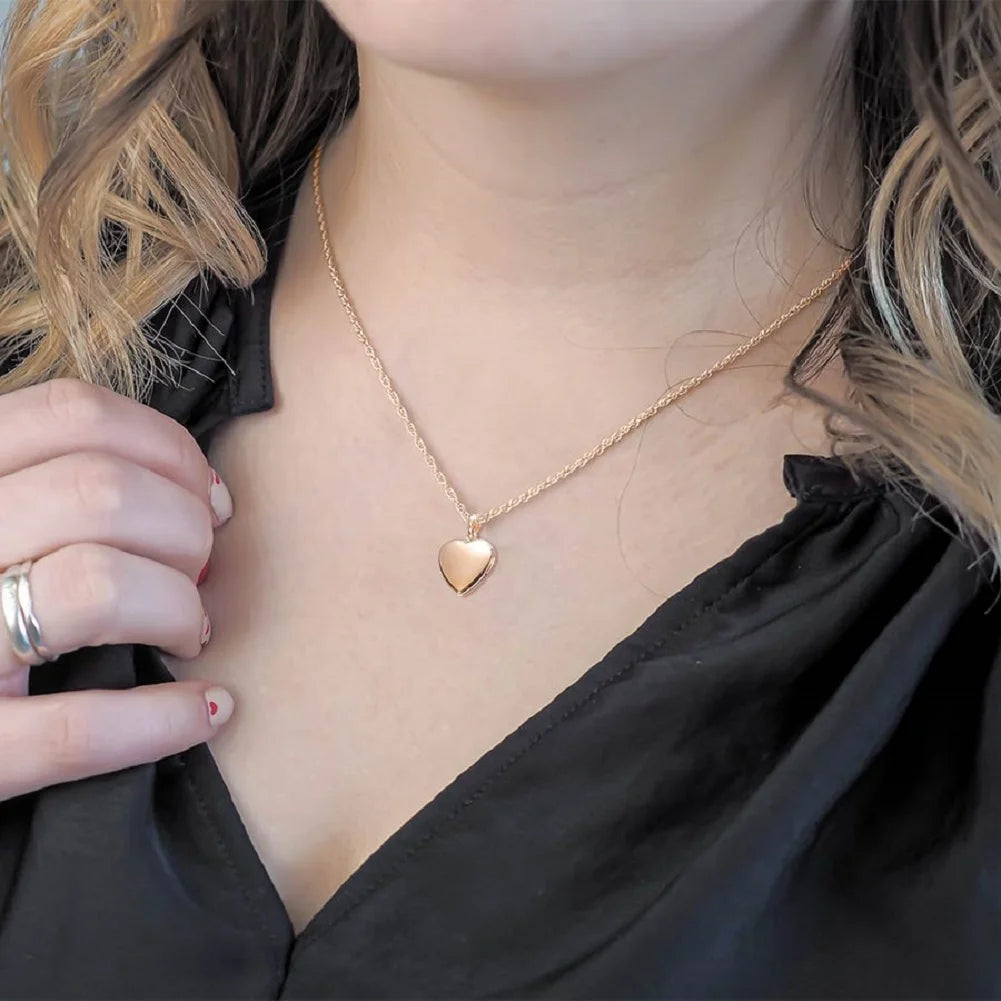 Solid 14K Yellow Gold Heart Locket Necklace Pendant S385