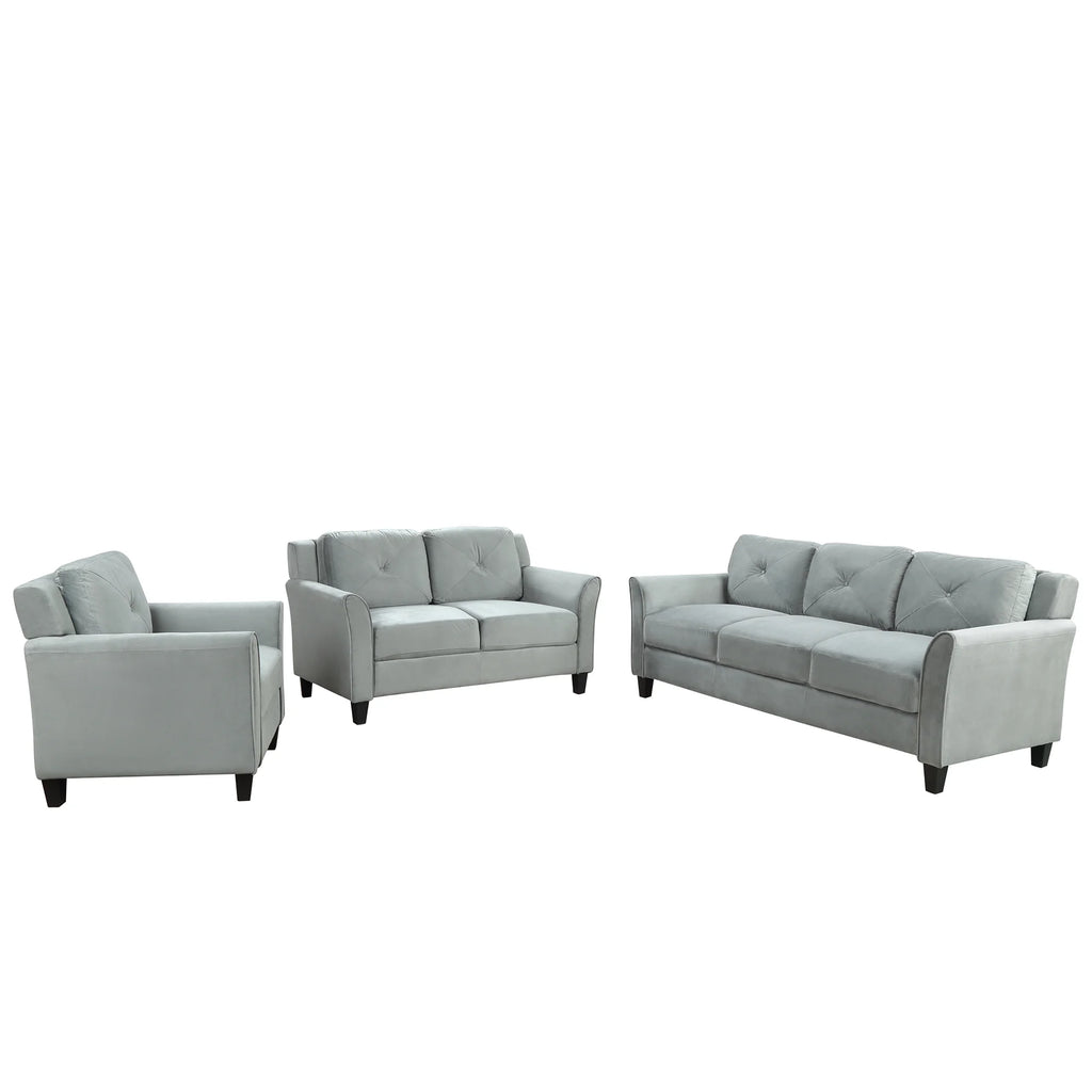 Button Tufted 3 Piece Chair Loveseat Sofa Set P6483
