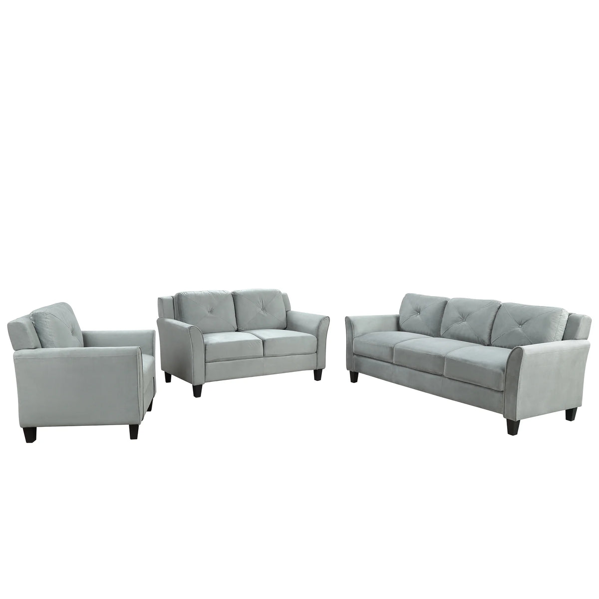 Button Tufted 3 Piece Chair Loveseat Sofa Set P6483