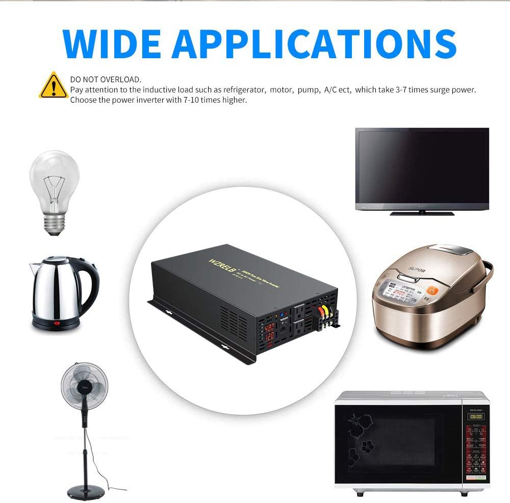 3000Watt 48V DC to 110V 120V Pure Sine Wave Power Inverter with Remote Control Dual AC Outlets and AC Hardwire Port A88806