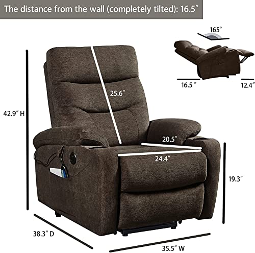 Brown Fabric Power Lift Recliner Chair with Cup Holders C53871