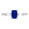 0.8ct Emerald Cut Blue Sapphire 18k White Gold 3 Stone Ring T116208