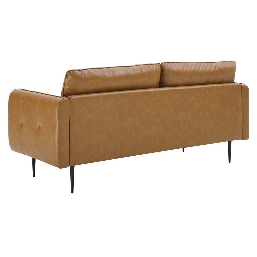 Tan Faux Leather Tufted Sofa J91764