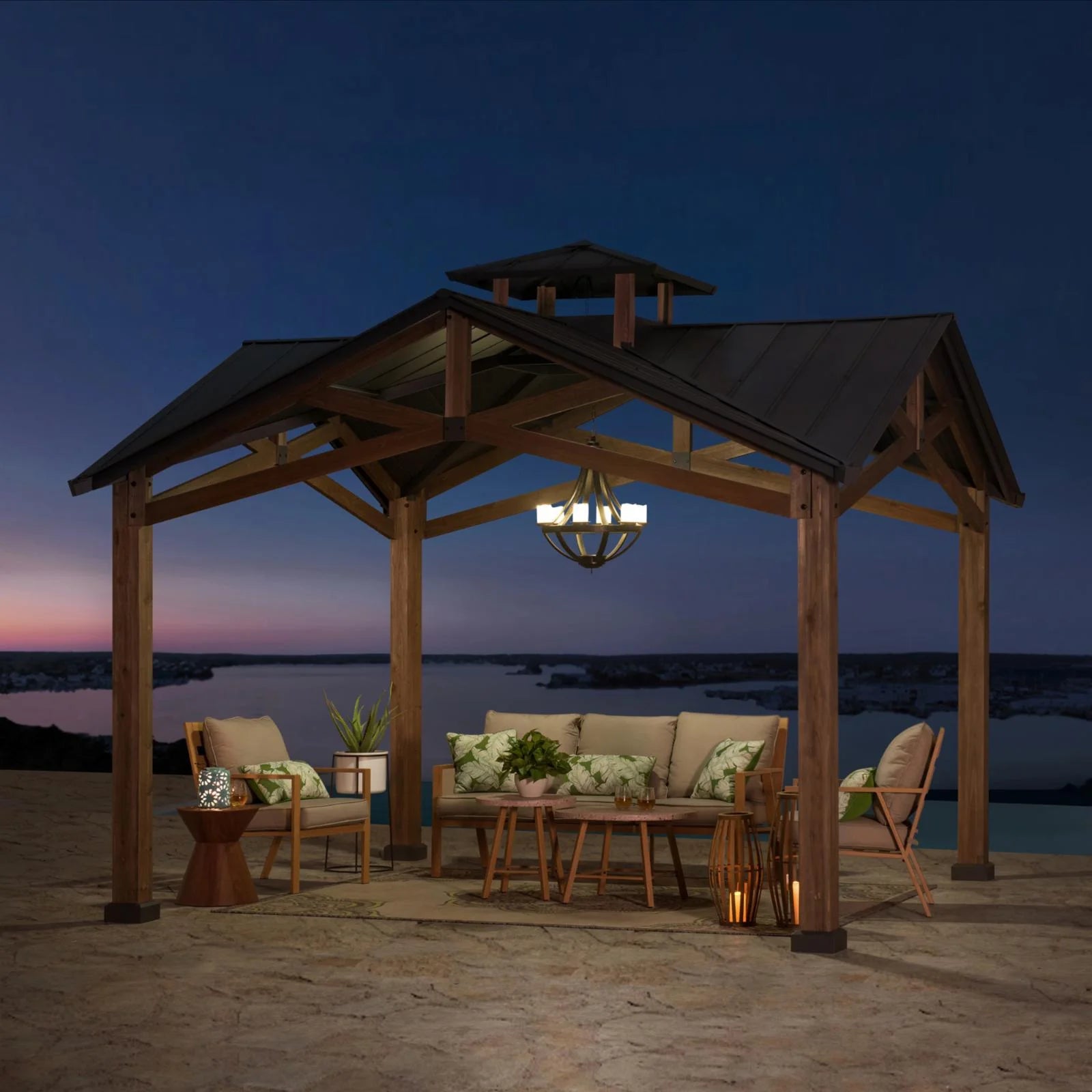 12.5 ft. x 12.5 ft. Cedar Framed Gazebo with Steel Hardtop Roof Z31985