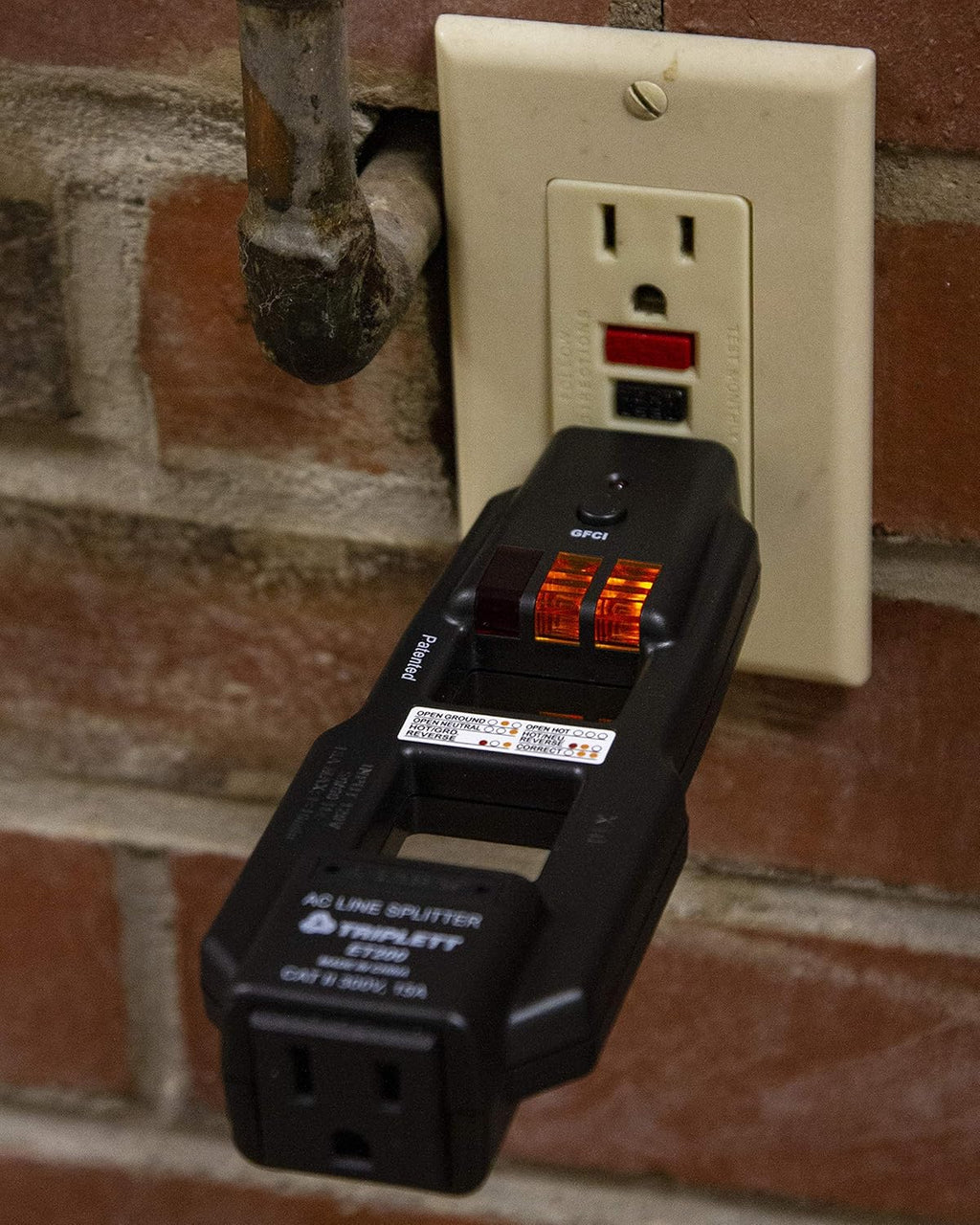 AC Line Splitter and GFCI Outlet Tester with 5 Visual Indicators T7371