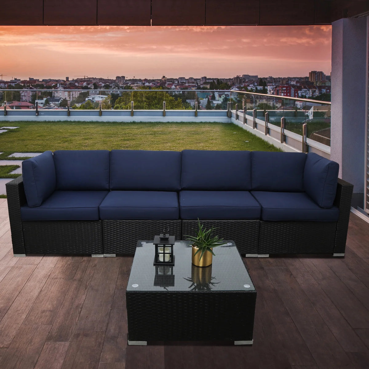 5 Pcs PE Rattan Patio Conversation Set K30317
