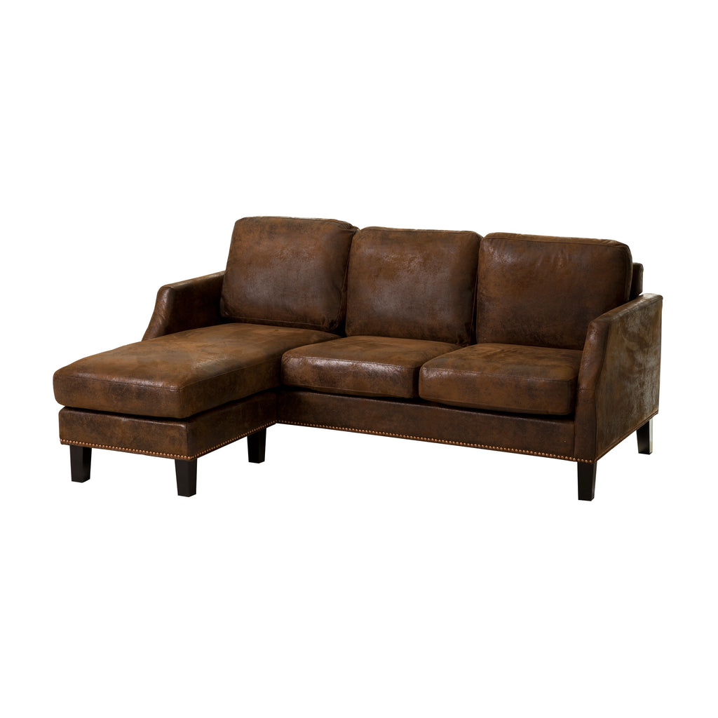 Dark Brown Faux Leather Reversible Chaise Sectional Sofa C512986