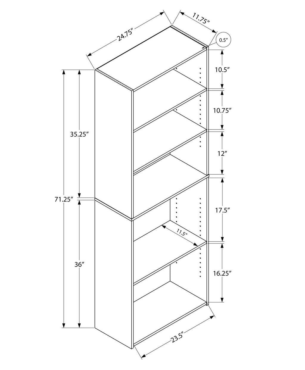 Cherry 72 inch 5 Shelves Bookcase T1561