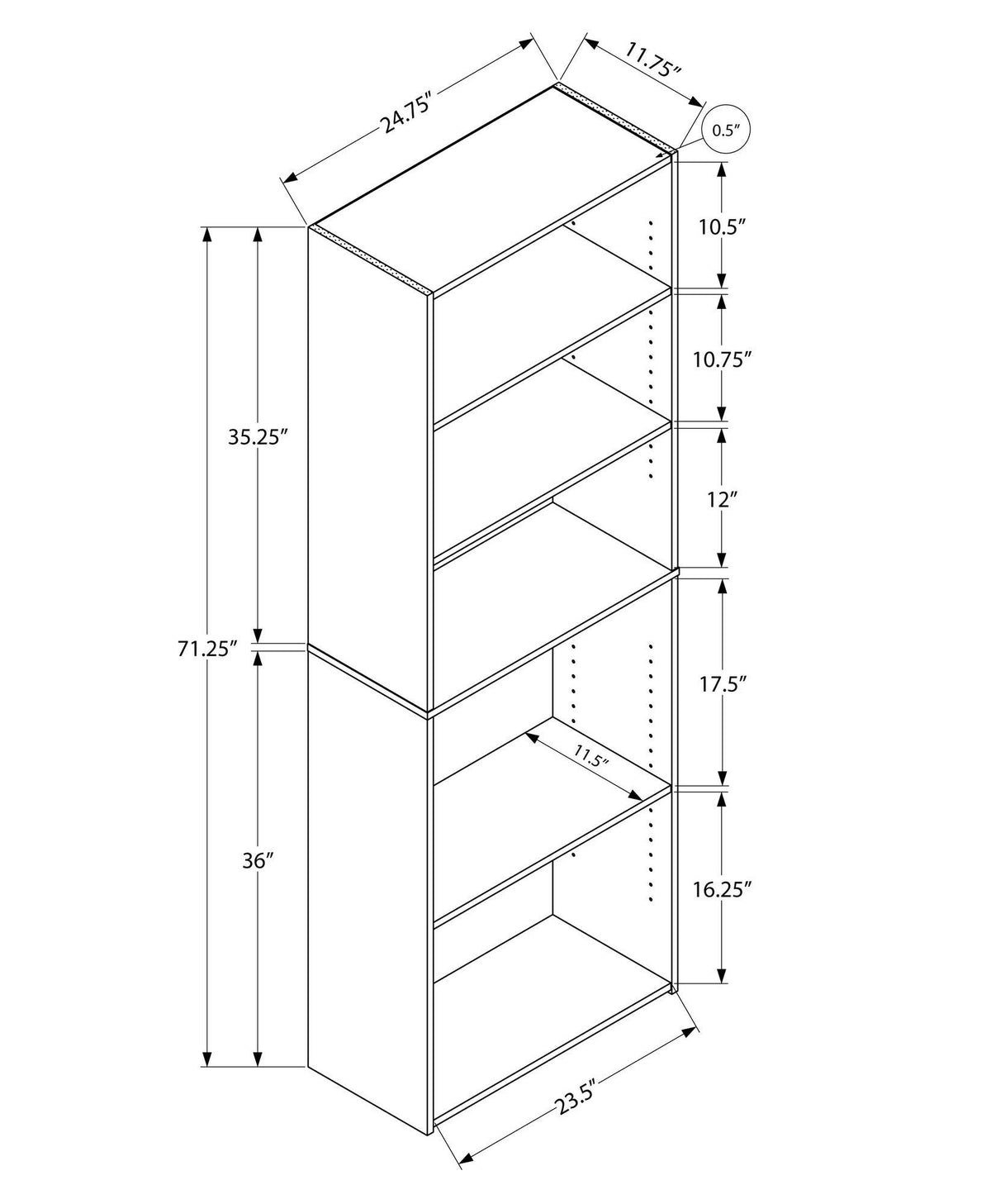 Cherry 72 inch 5 Shelves Bookcase T1561