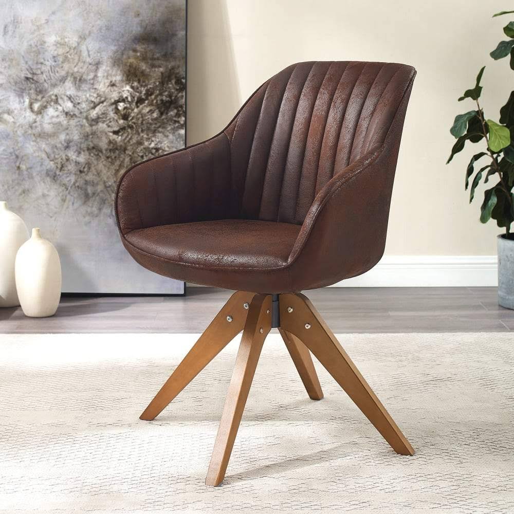 Camel Faux Leather Swivel Accent Arm Chair with Wood Legs M72393