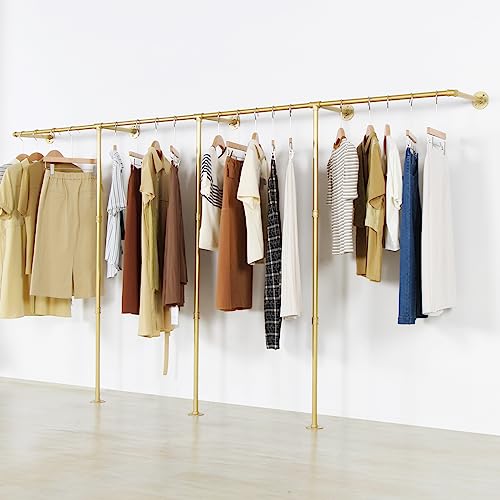 Gold Wall Mounted Clothing Rack with 2 Wooden Shelves Q79096