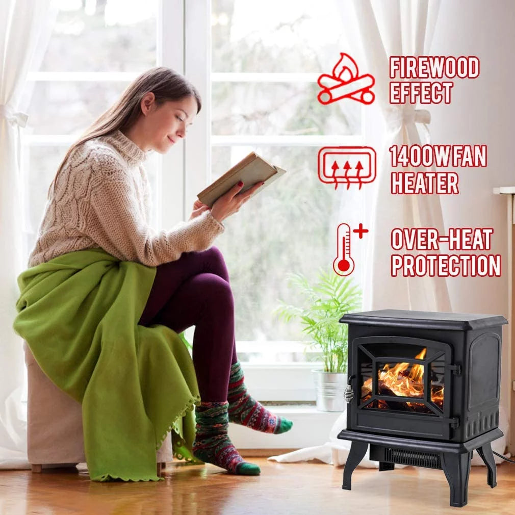 Black Electric Fireplace Heater Stove 1500W U930770