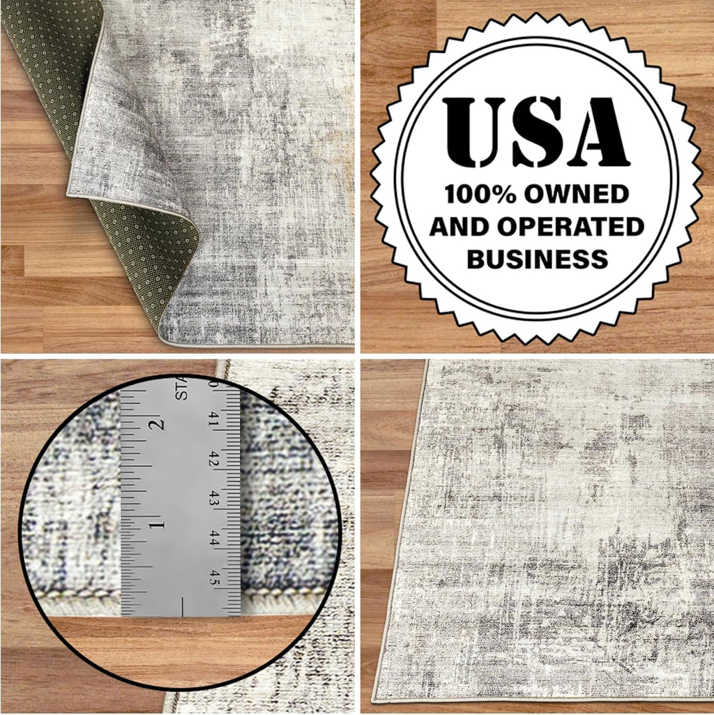 Beige 2'6" x 6' Machine Washable Area Rug Runner W785714