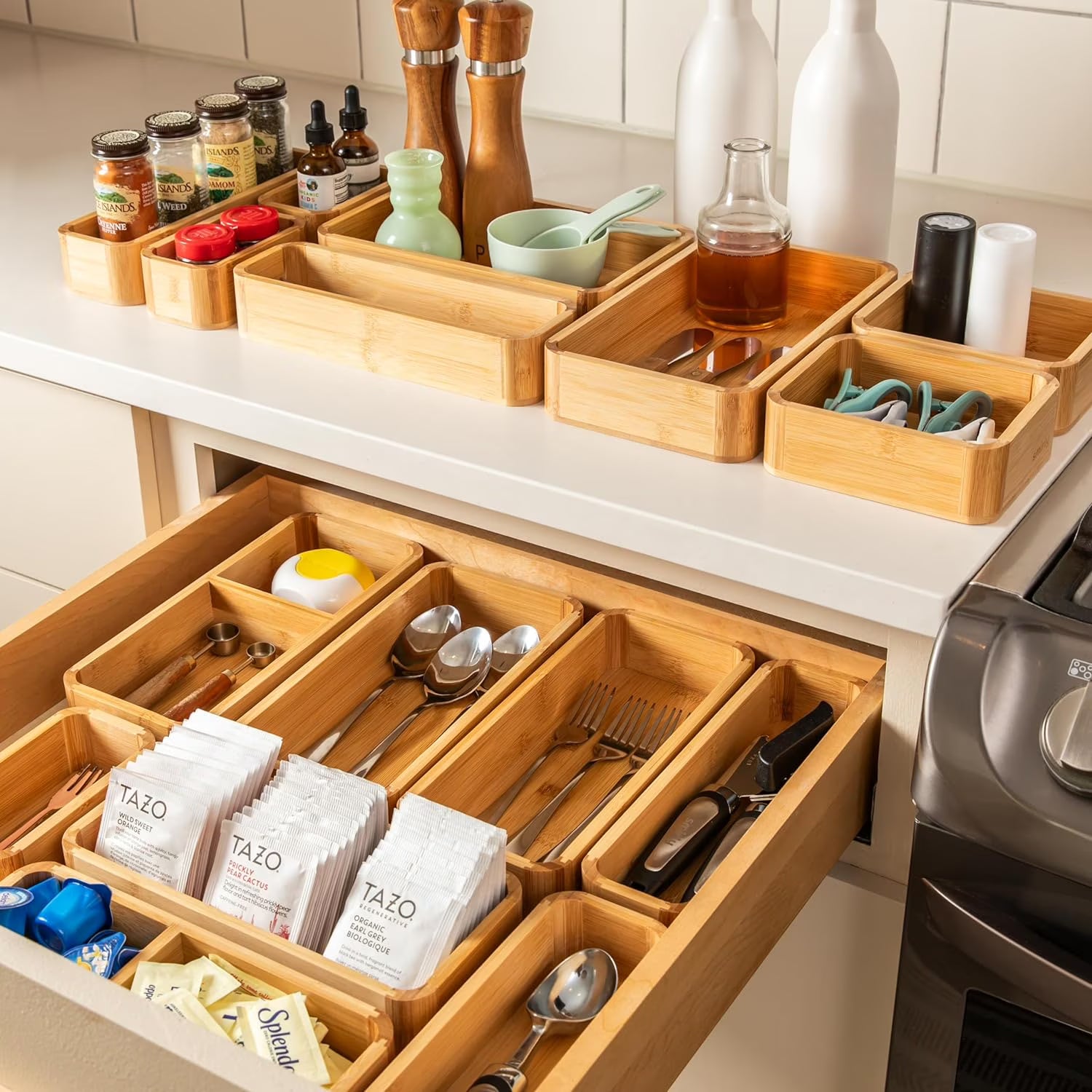 8-Piece Bamboo Kitchen Drawer Organizer Set R993