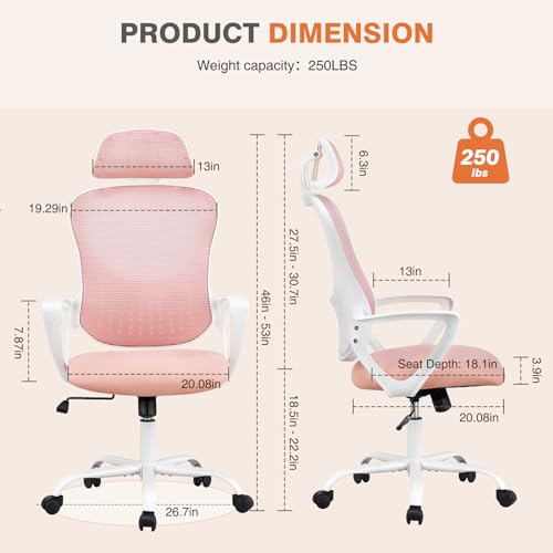 Pink Ergonomic High-Back Mesh Desk Chair with Wheels U1460