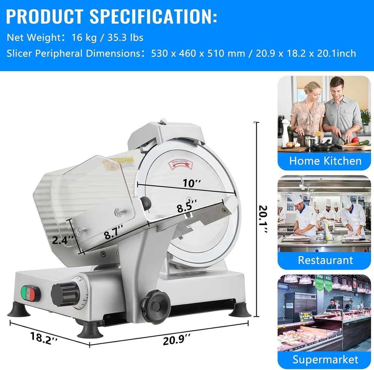 240W Electric Food Slicer with 10" Stainless Steel Blade Q4161