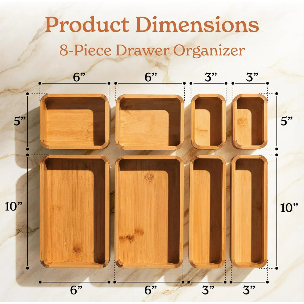 8-Piece Bamboo Kitchen Drawer Organizer Set R993