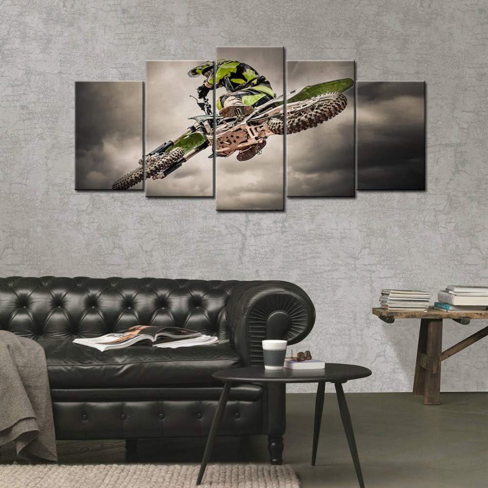 5 Pieces Canvas Prints Wall Art Motorcycle Racing Painting Sports Motocross Rider Poster Print Modern Man Boy's Bedroom Office Wall Decor Gallery Canvas Wrapped Artwork Ready to Hang W5561