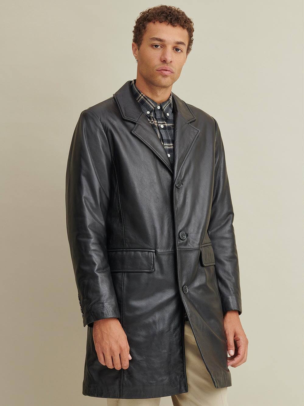 Black Leather Topper Coat B194