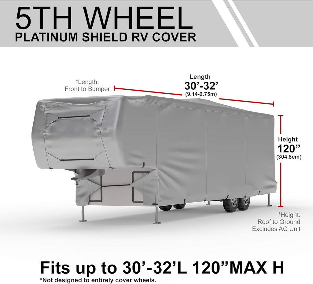 Weatherproof RV Cover for 5th Wheel RV 30' - 32' Long with Fleece Lining O609604