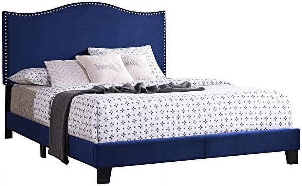 Blue Velvet King Size Upholstered Panel Bed W4571