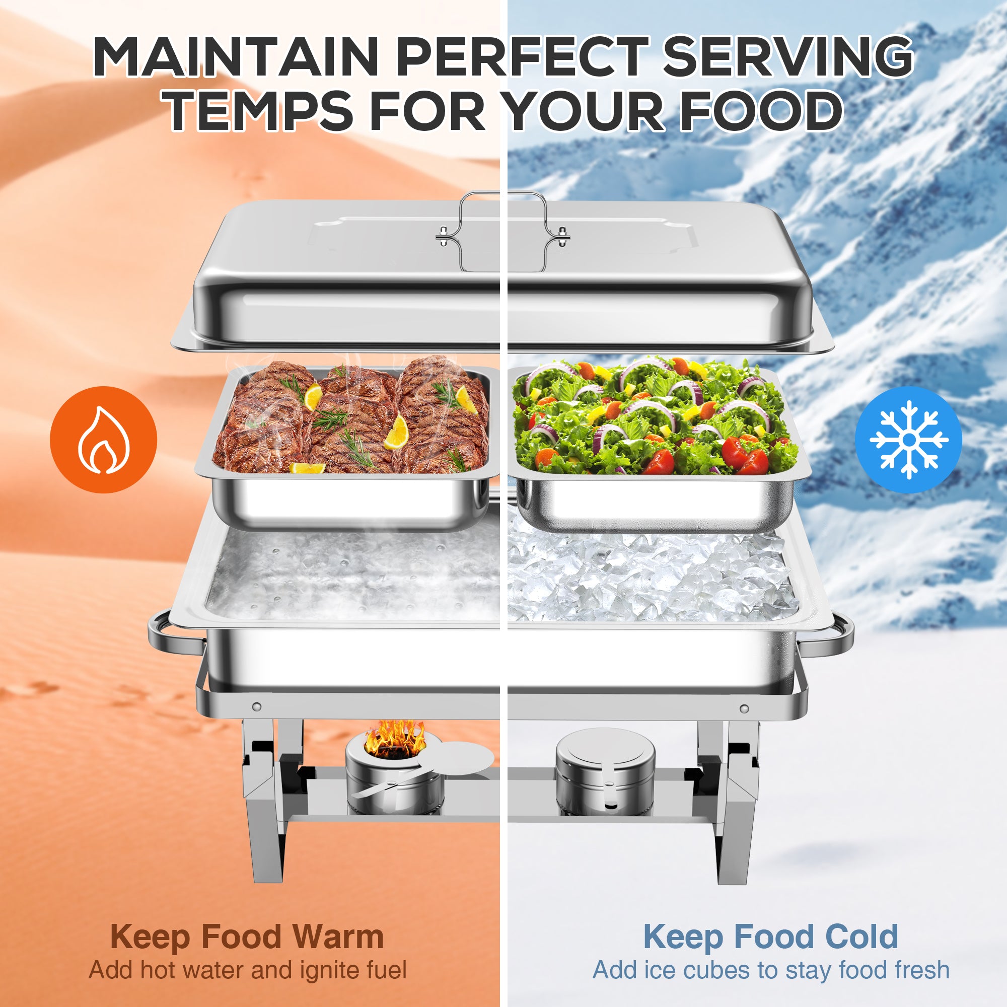 6 Packs Stainless Steel Chafing Dishes Buffet Set with Lids I9297