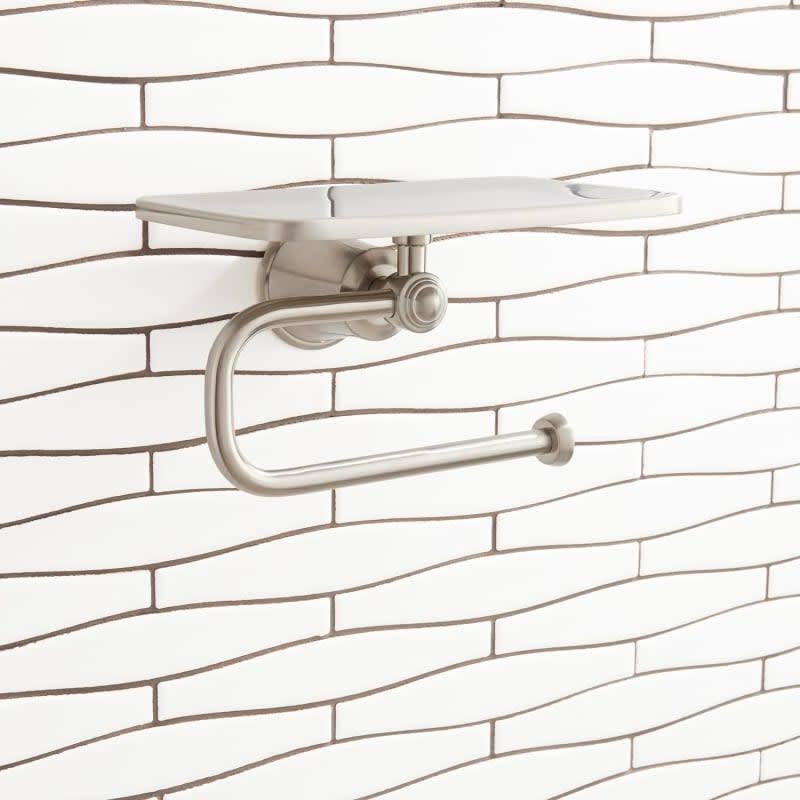 Brushed Nickel Toilet Paper Holder with Shelf E198797