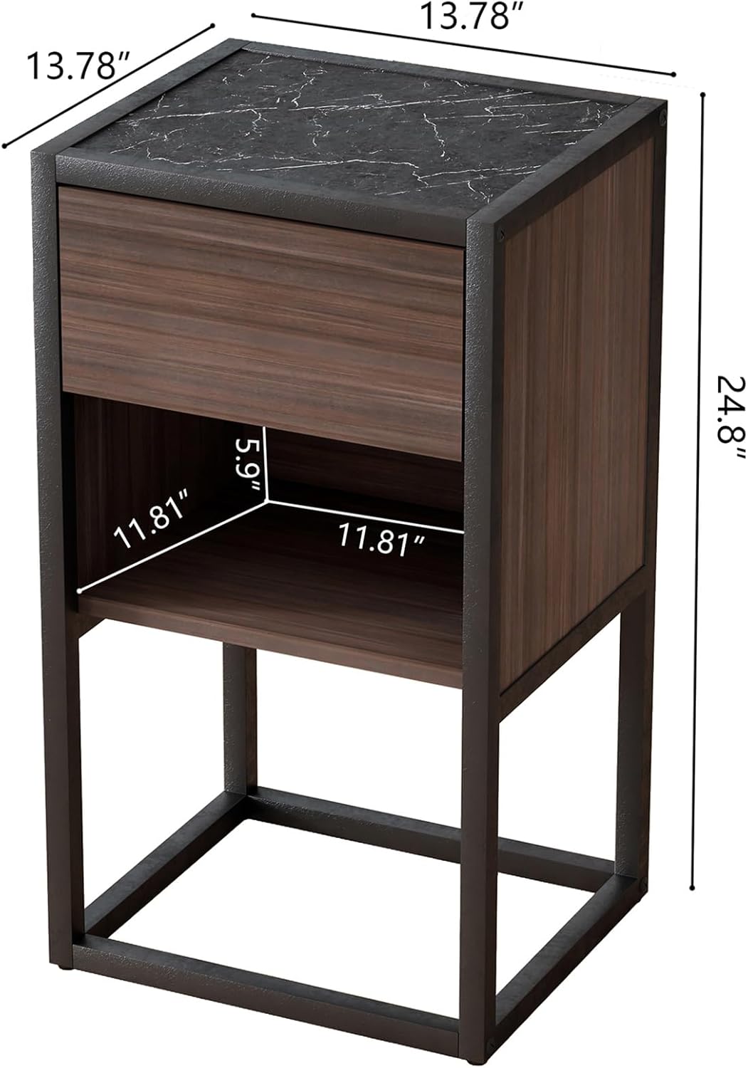 Brown+Light Gray Wood Side Table with Storage Drawer E911156