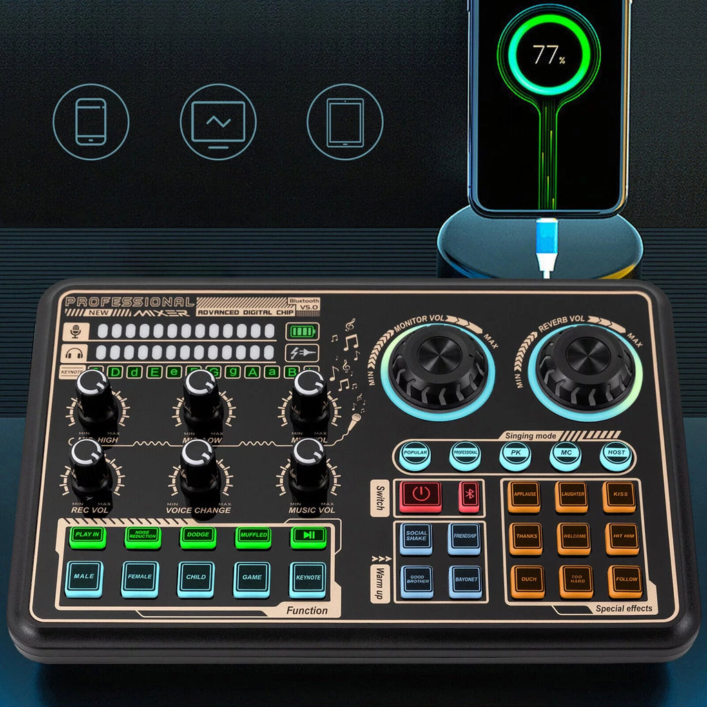 Sound Effects Board Audio Interface with Voice Changer and LED Lights F278