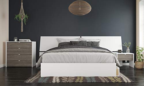 4-Piece Bedroom Set with Bed Frame, Headboard, Nightstand & Dresser, Queen White Bark Grey D183