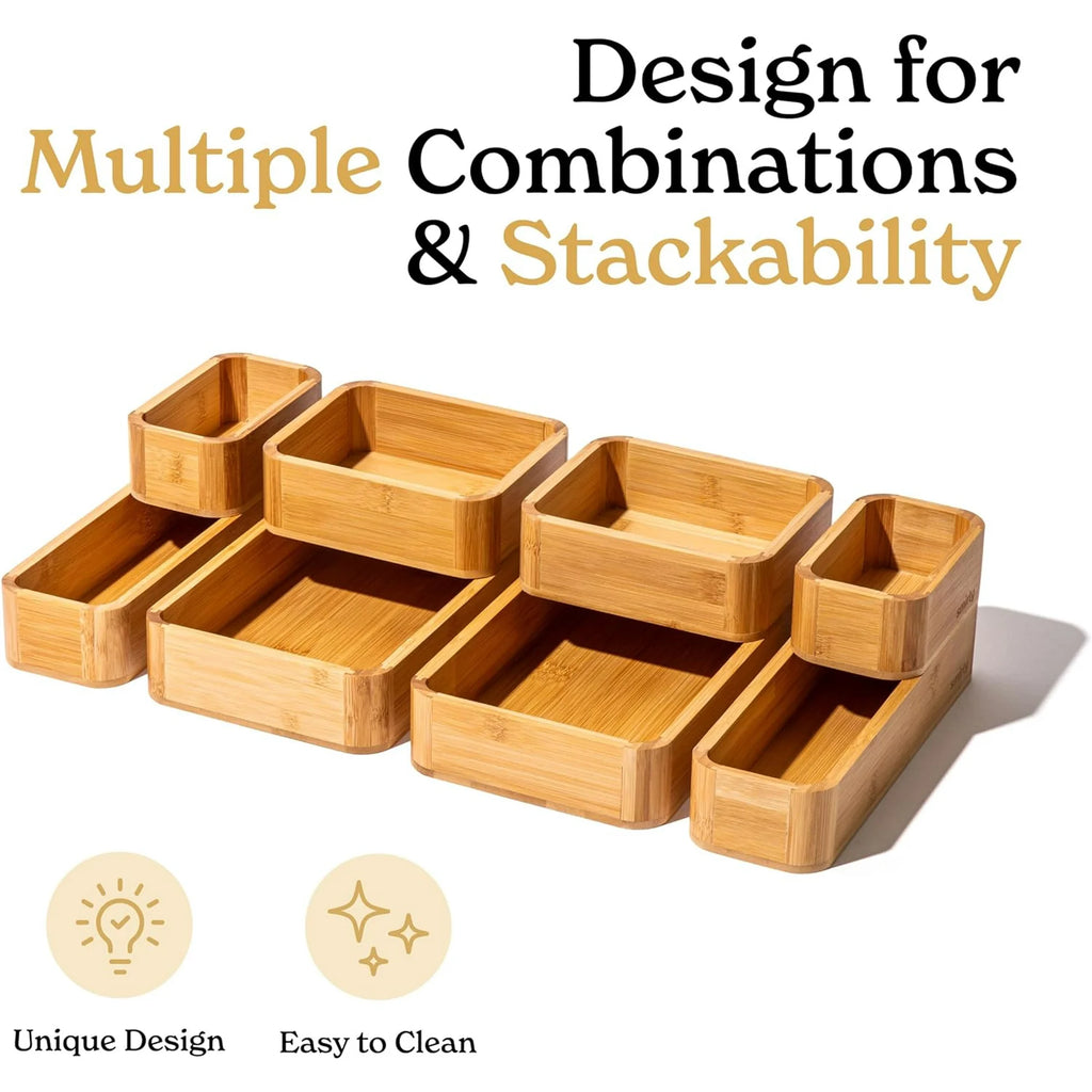 8-Piece Bamboo Kitchen Drawer Organizer Set R993