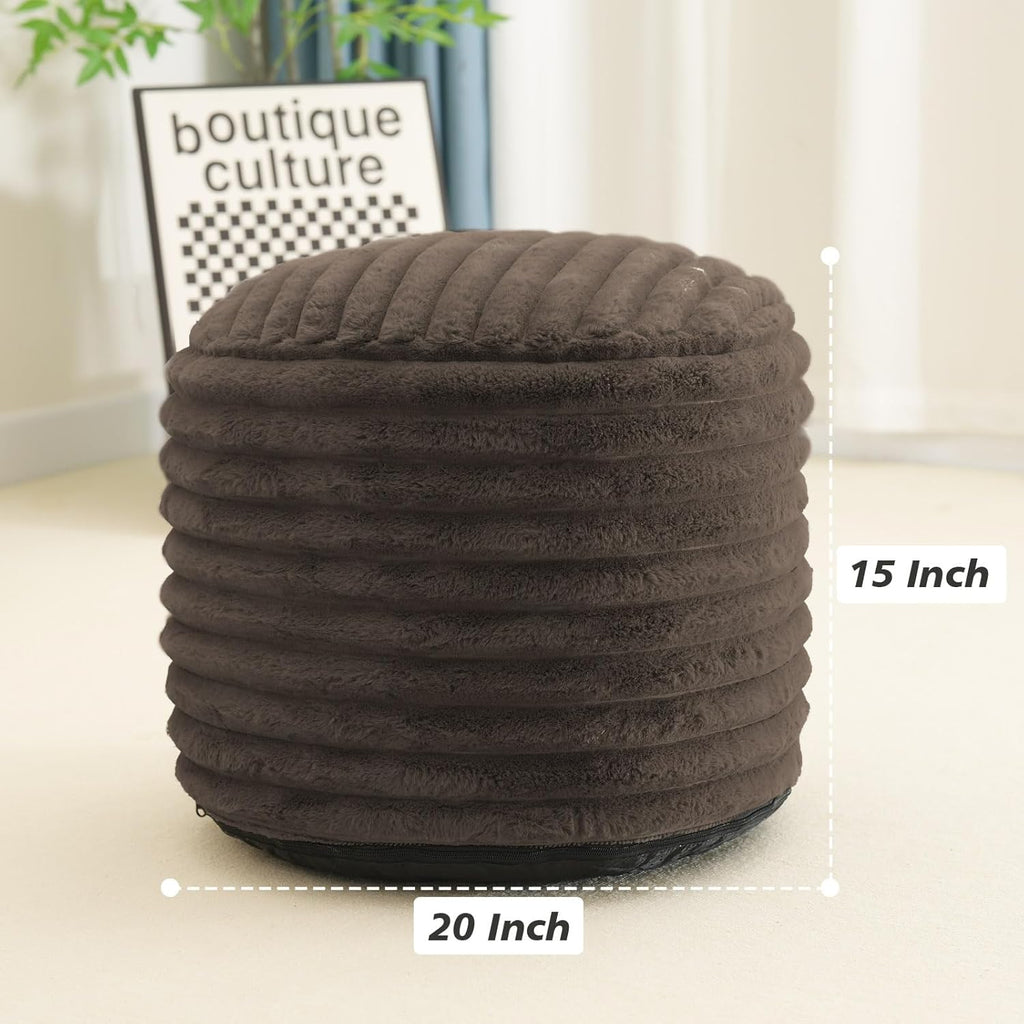 Brown Faux Fur Pouf Ottoman 20 x 15 Inch X114