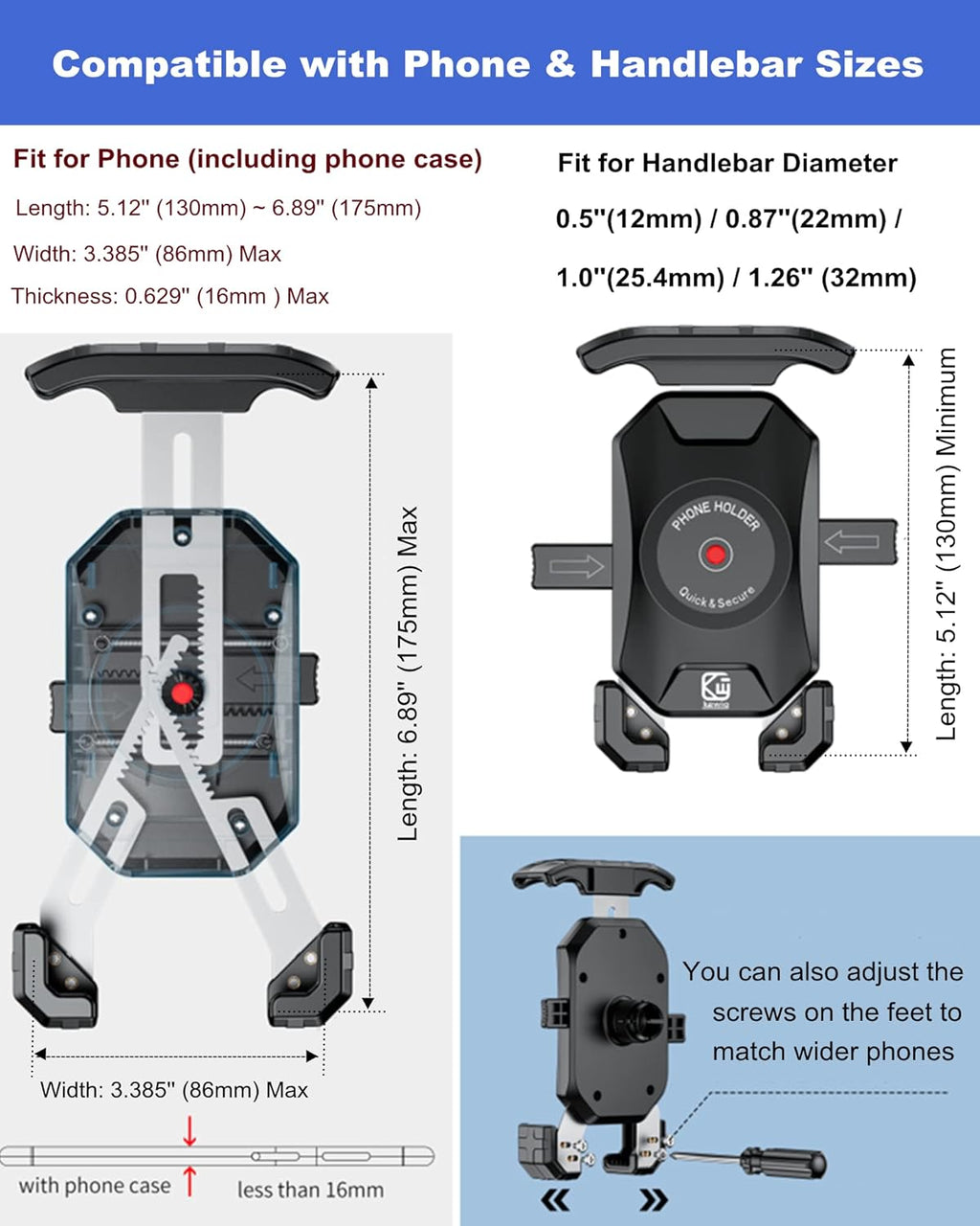 Aluminum Alloy Motorcycle Phone Mount for 4''-7'' Smartphones S328