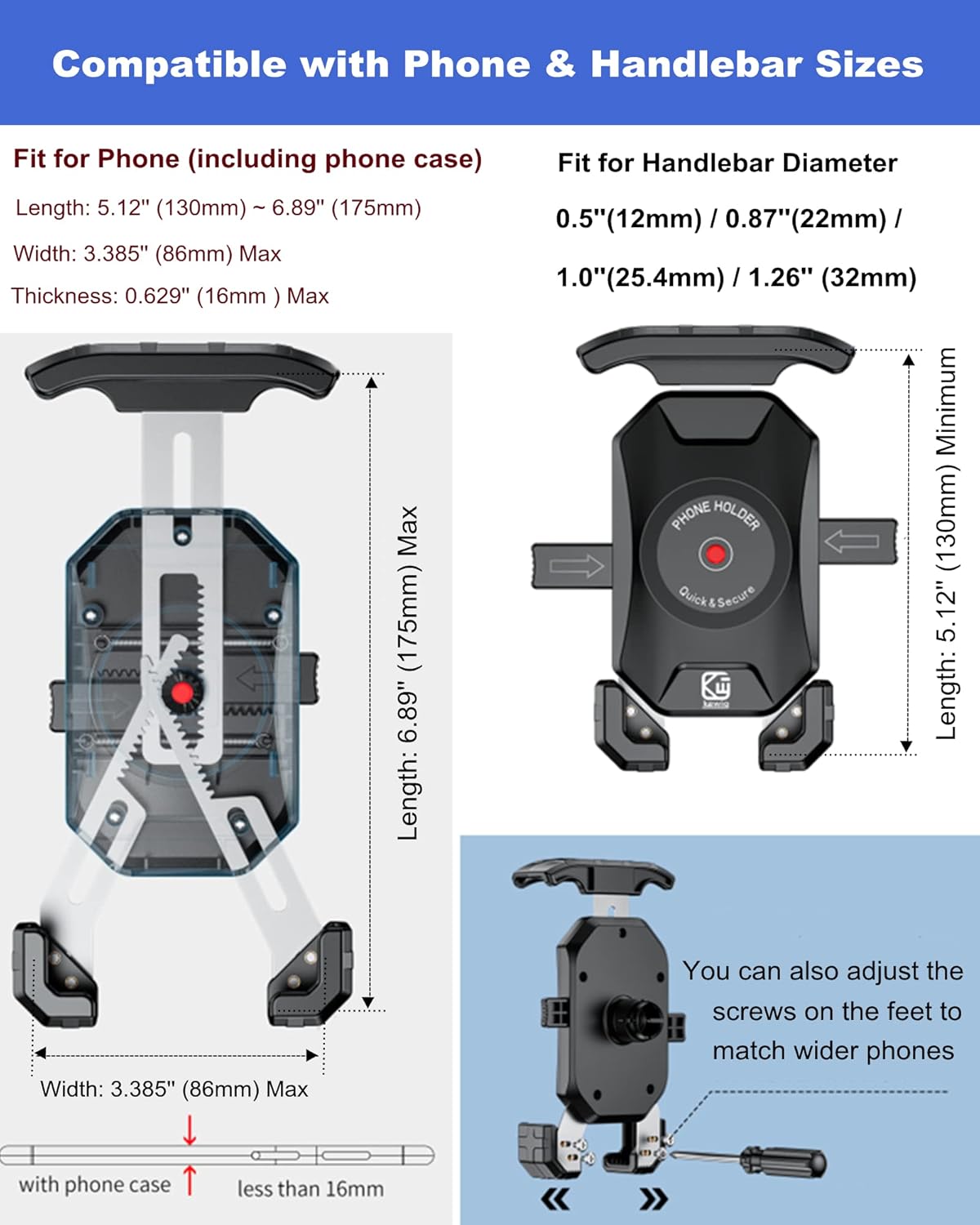 Aluminum Alloy Motorcycle Phone Mount for 4''-7'' Smartphones S328