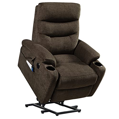 Brown Fabric Power Lift Recliner Chair with Cup Holders C53871