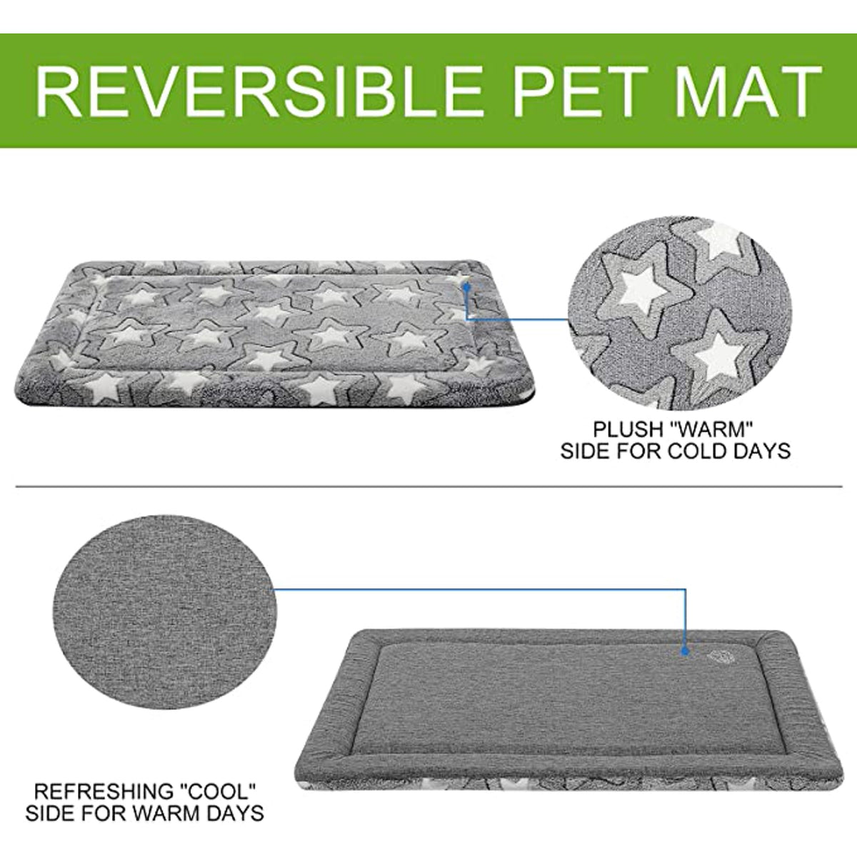 Reversible Machine Washable Grey Dog Crate Pad B56236