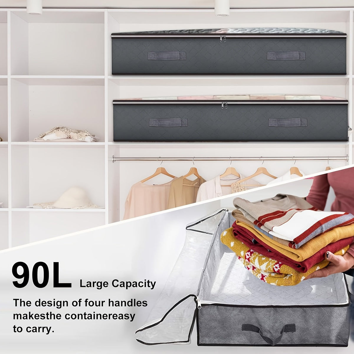 4 Pack Large Capacity Foldable Fabric Storage Containers with Clear Window K6754