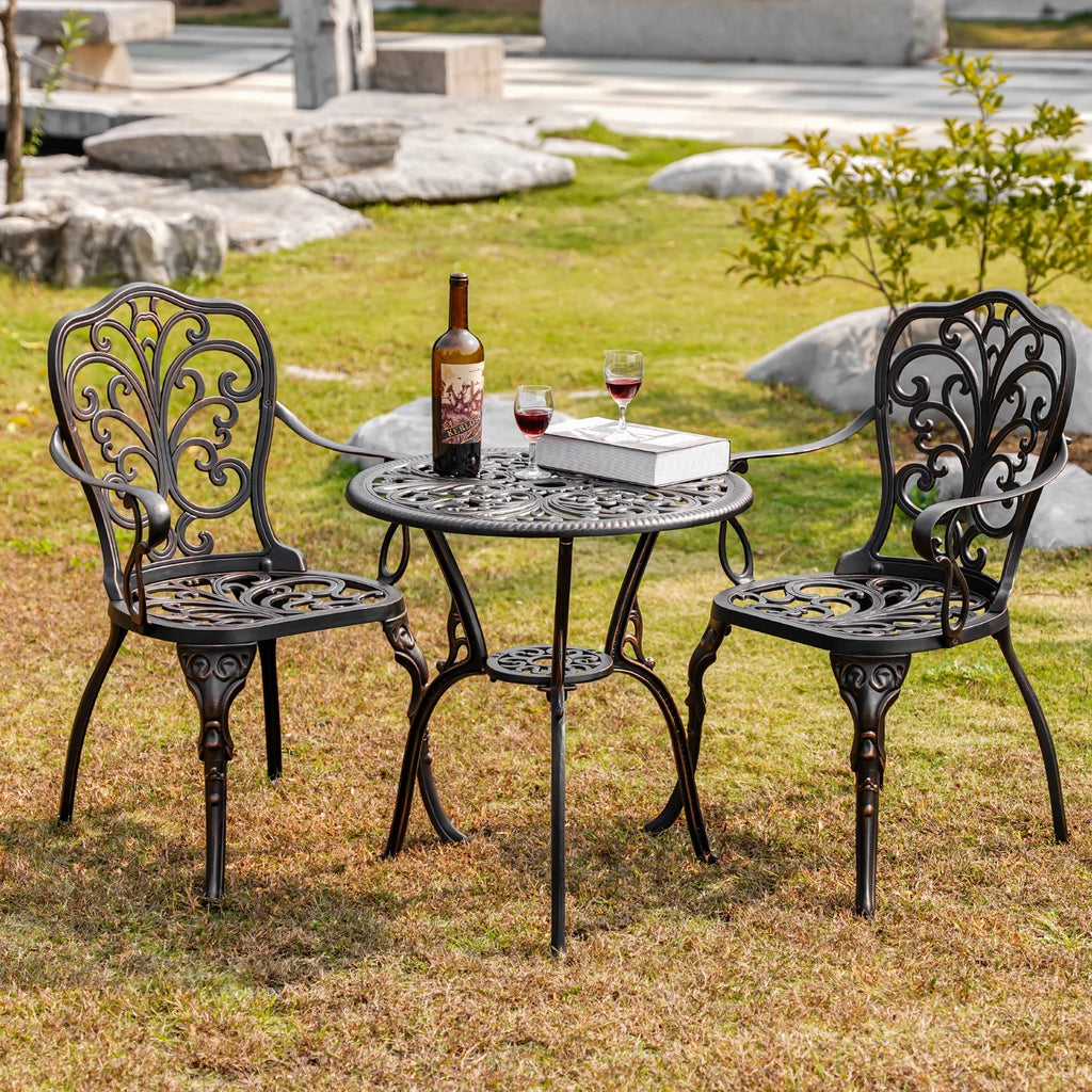 3-Piece Bistro Table and Chairs Set of 2 Outdoor Furniture, Bronze K433
