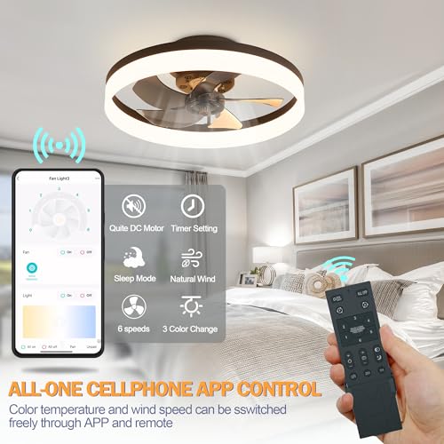 15.7" Low Profile Flush Mount Ceiling Fan with Lights and Remote G4657