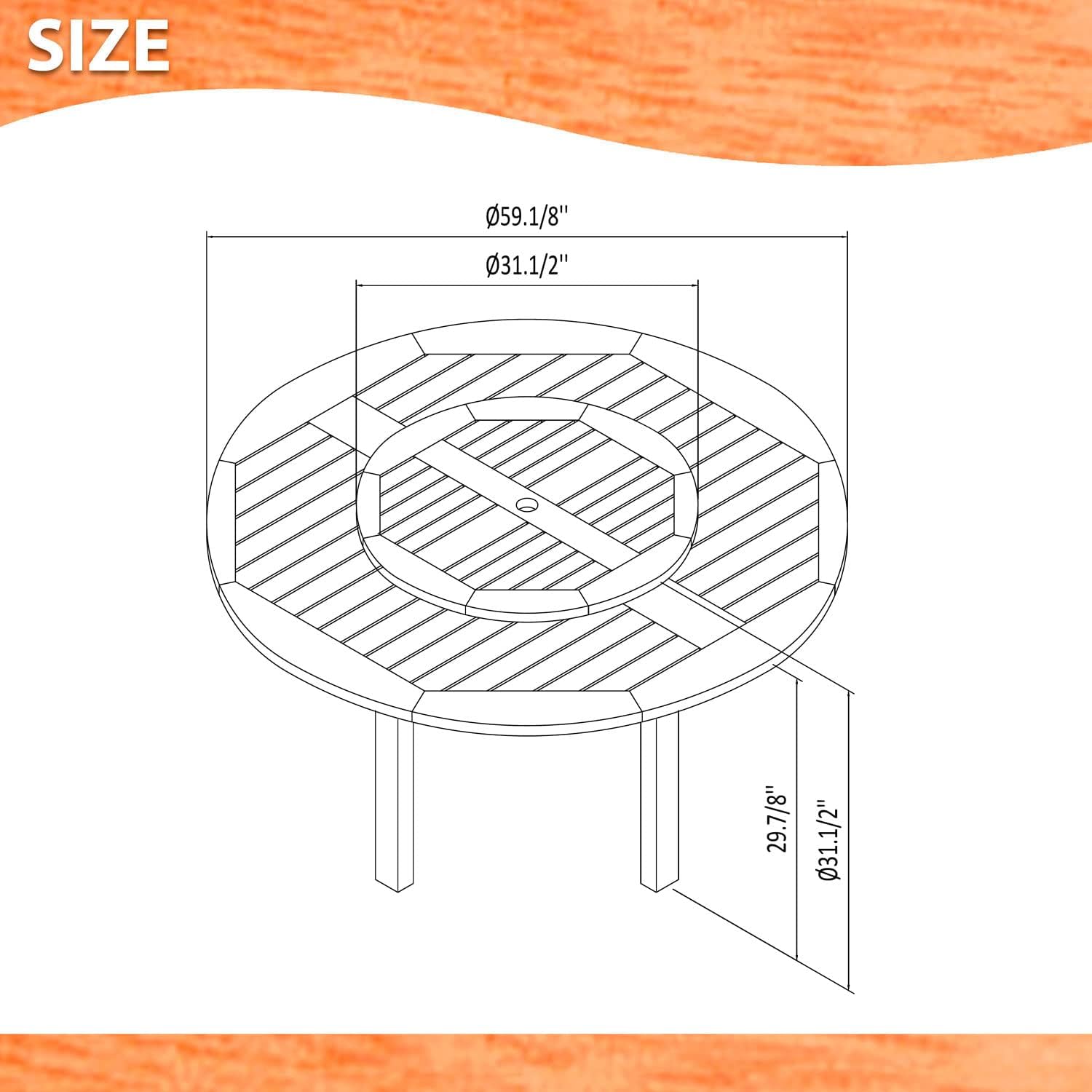 7-Piece Round Dining Set, Eucalyptus Wood, Brown X876