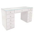 White 10 Drawer Vanity Desk with Glass Tabletop M7369