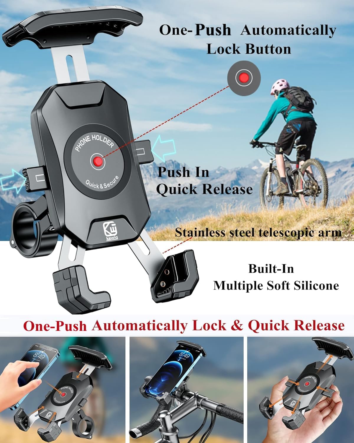 Aluminum Alloy Motorcycle Phone Mount for 4''-7'' Smartphones S328