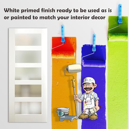 White Primed MDF 30"x 80" Frosted Glass French Door W89718