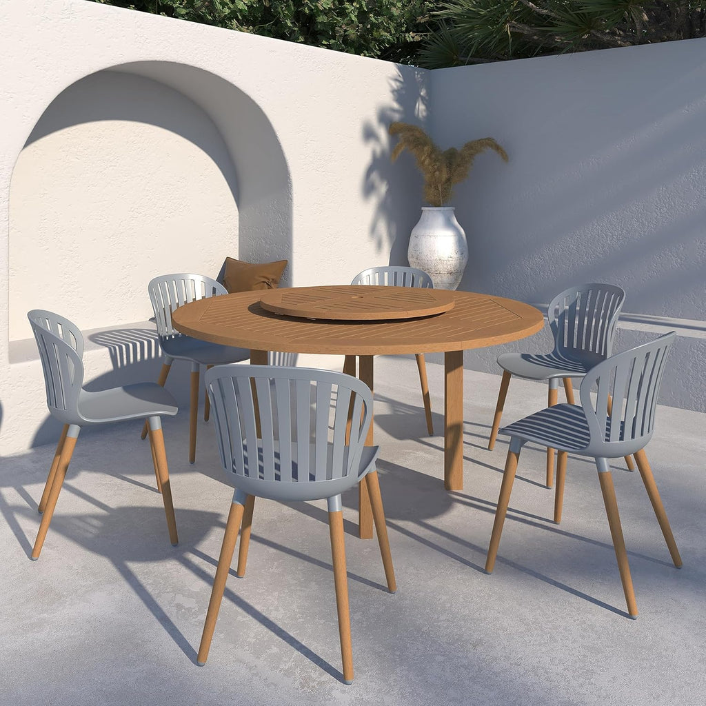 7-Piece Round Dining Set, Eucalyptus Wood, Brown X876