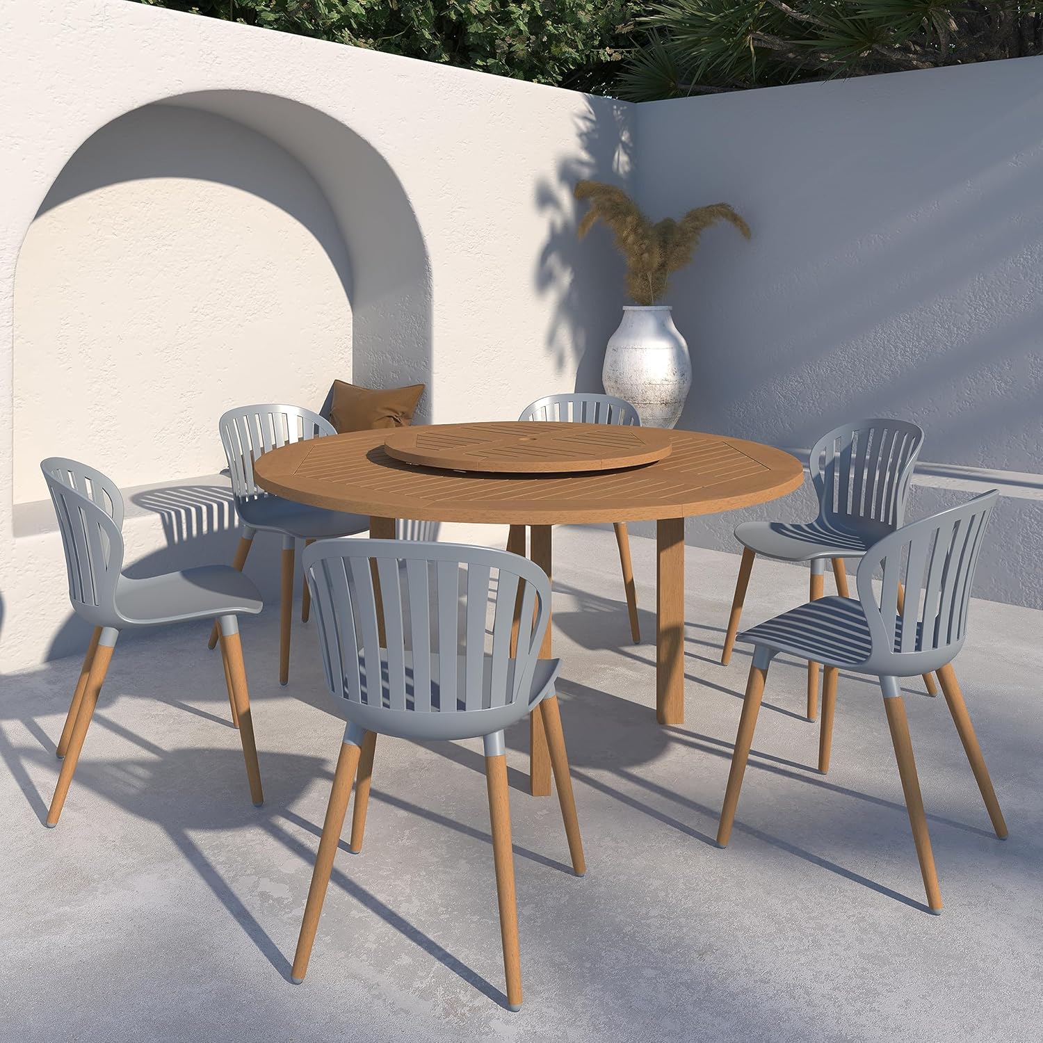 7-Piece Round Dining Set, Eucalyptus Wood, Brown X876