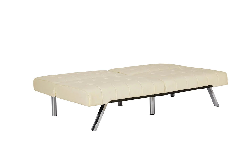 Vanilla Faux Leather Sectional Futon Sofa Bed with Chrome Legs P483